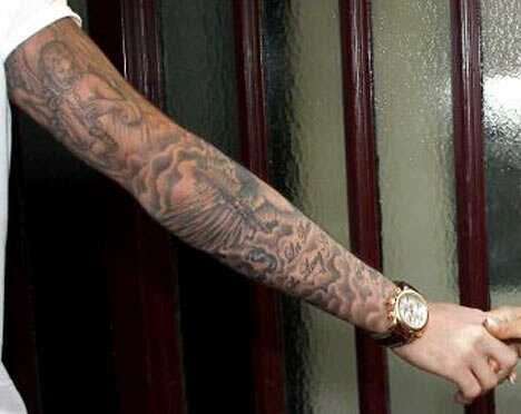 (David Beckham Right Arm Sleeve Tattoo)