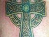Celtic design in traditional green with writing