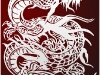 Complex white dragon on red background